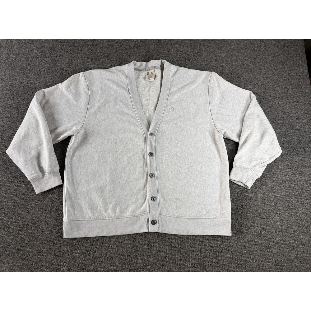 Champion Sweatshirt Mens Large Gray Olympic Fleece Button Cardigan Grandpa Core